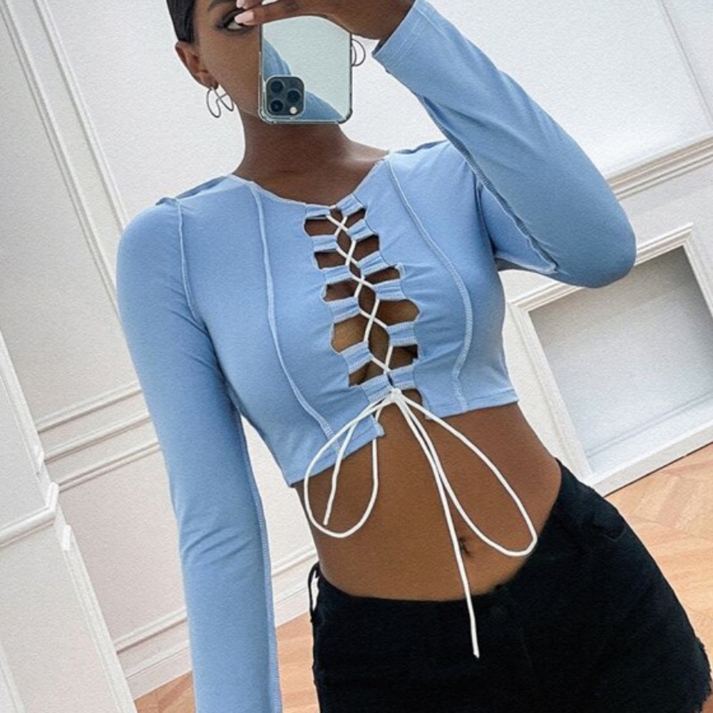 Blue lace up long sleeve